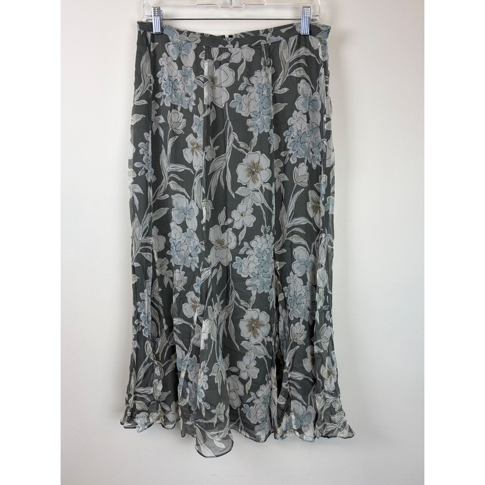 NEW‎ Charter Club Silk Floral Skirt 10 Gray Maxi Cottagecore Boho Flowy Fairy